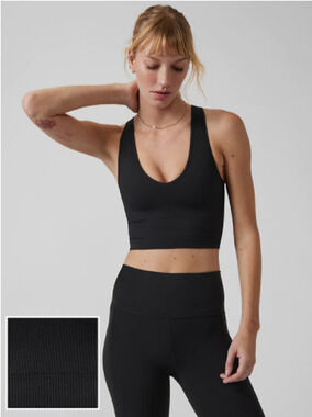 Athleta S black Aurora Crop Rib Tank top fitted vneck sleeveless gym workout run